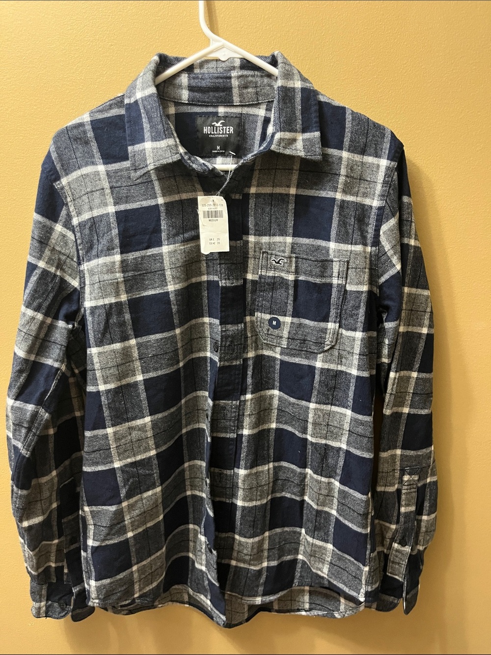 Hollister Navy and Gray Plaid Long-Sleeve Button-Down Shirt